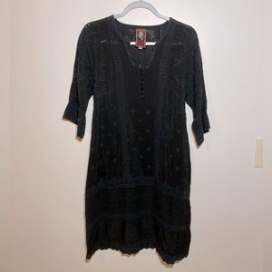 Johnny Was Lace Tie-back Dress in Black/Blue Lace. Size Medium